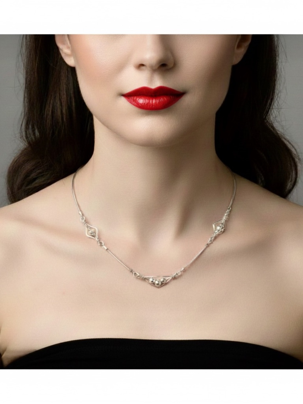 .925 Silver Italian Artisan Wirework Bead Station Necklace